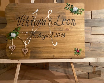 Panneau en bois, présentoir en bois pour mariage