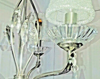 MODERN ELEGANCE Design Imported CZECH Glass Shades Crystal Bobeches & prisms Brushed Steel Finish 3 Light Chandelier plugin optn\u00a0\u00a0\u00a0\u00a0\u00a0\u00a0\u00a0\u00a0\u00a0\u00a0