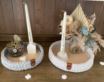 Crochet tray decorative tray crochet basket with wooden base utensil