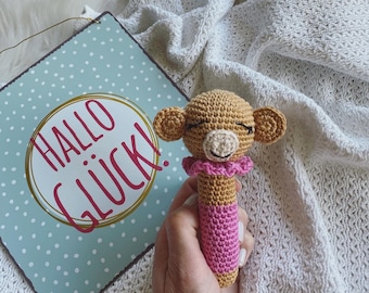 Crochet pattern for stick rattle little monkey Alma