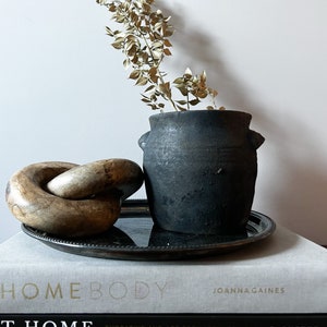 Matte black vase, Aged vessel, Artisan vase, Stone texture vase, Organic Decor Vase, Rustic textured vase, Jar vase, Urn
