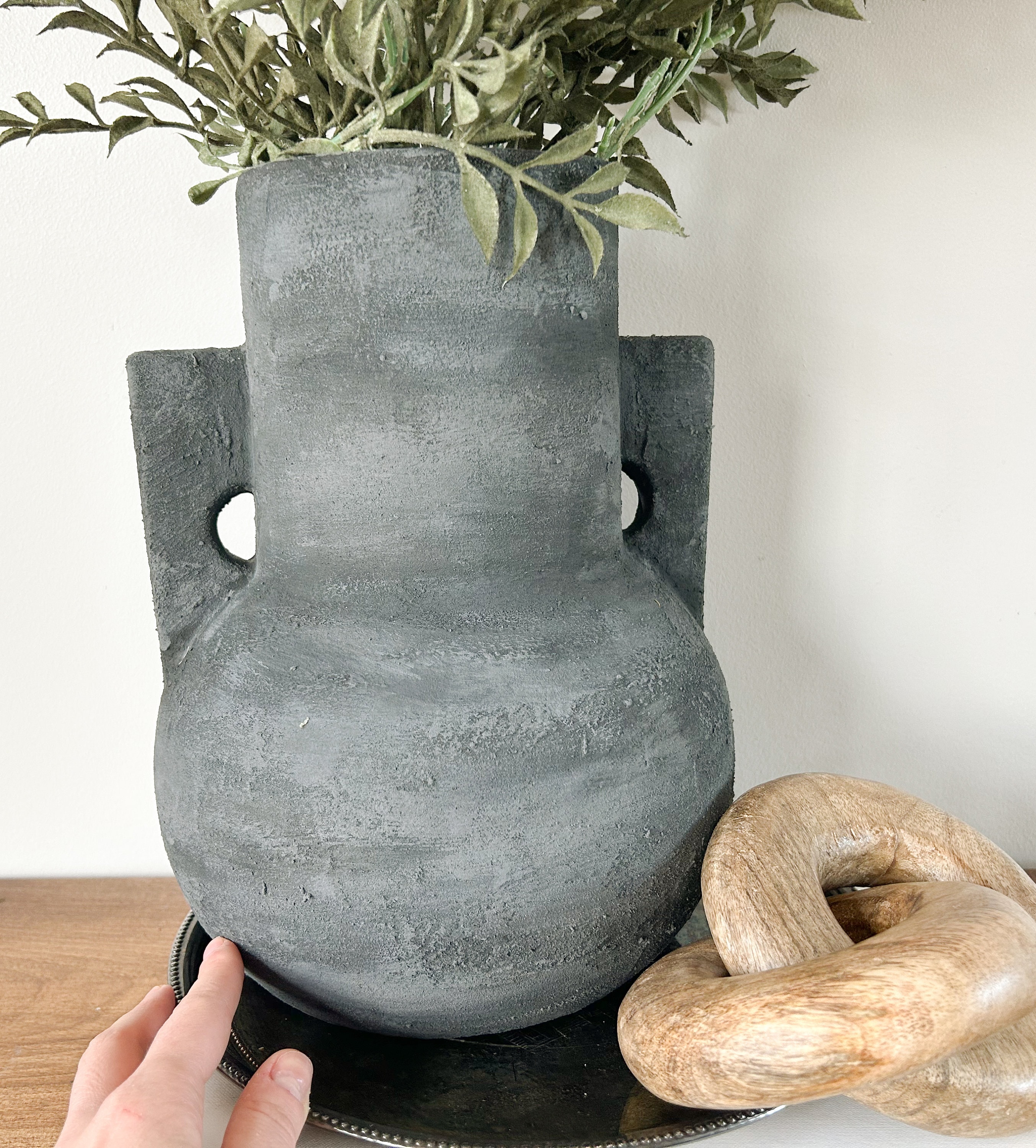 One of a Kind Tall Matte Black Vase, Artisan Vase, Stone Texture