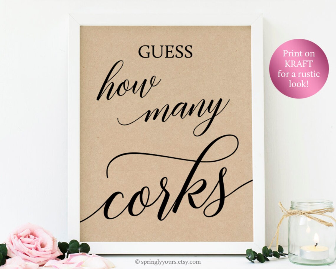 Guess How Many Corks Sign cards Printable Bridal Shower Games | Etsy