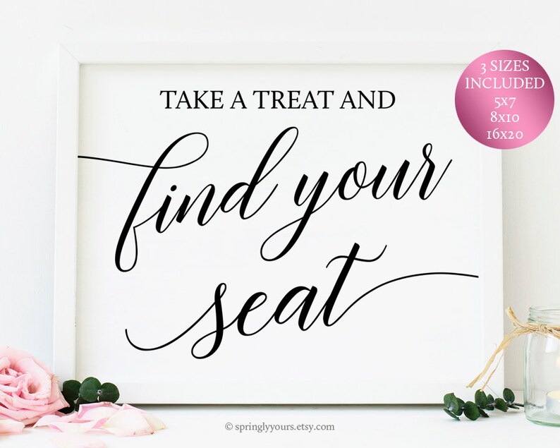 Take A Treat And Find Your Seat Sign Wedding Receptions Ideas Etsy