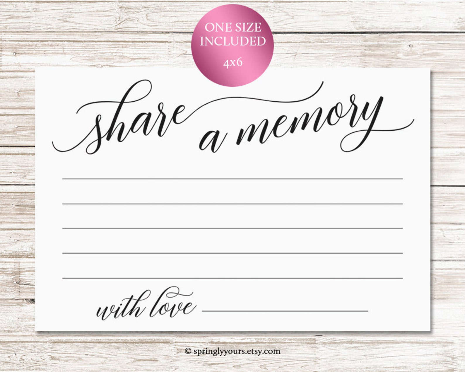 Share A Memory Printable Card Memorial Card For Funeral Share Etsy