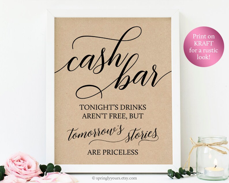 Wedding Cash Bar Sign Cash Bar For Wedding Sign Instant Etsy