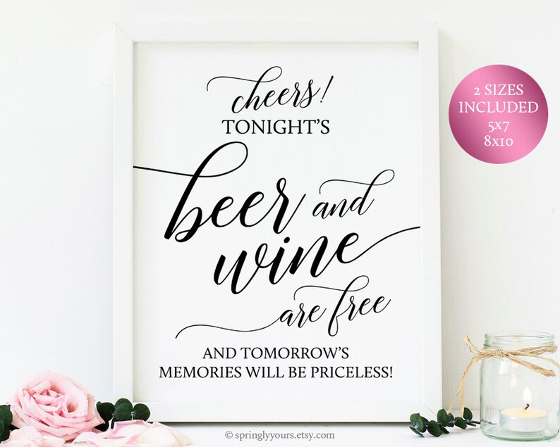 Beer And Wine Sign Printable Wedding Bar Sign Wedding Etsy