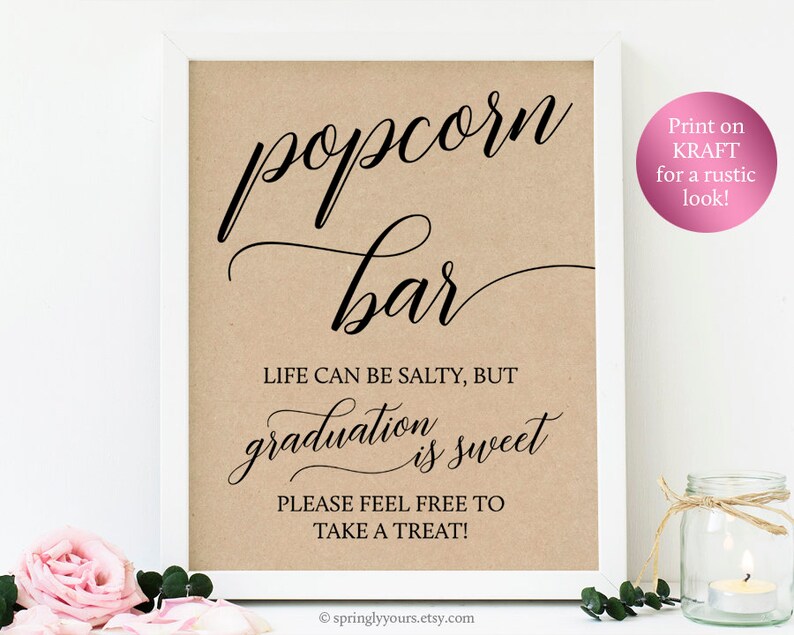 Graduation Popcorn Bar Sign Printable Graduation Popcorn Sign Etsy