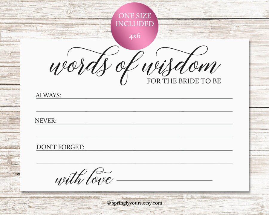 Words Of Wisdom Bridal Shower Advice Cards Printable Rustic Etsy