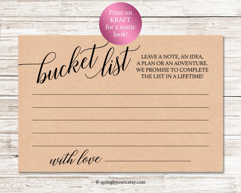 Wedding Bucket List Cards For Wedding Bucket List Guest Book Etsy