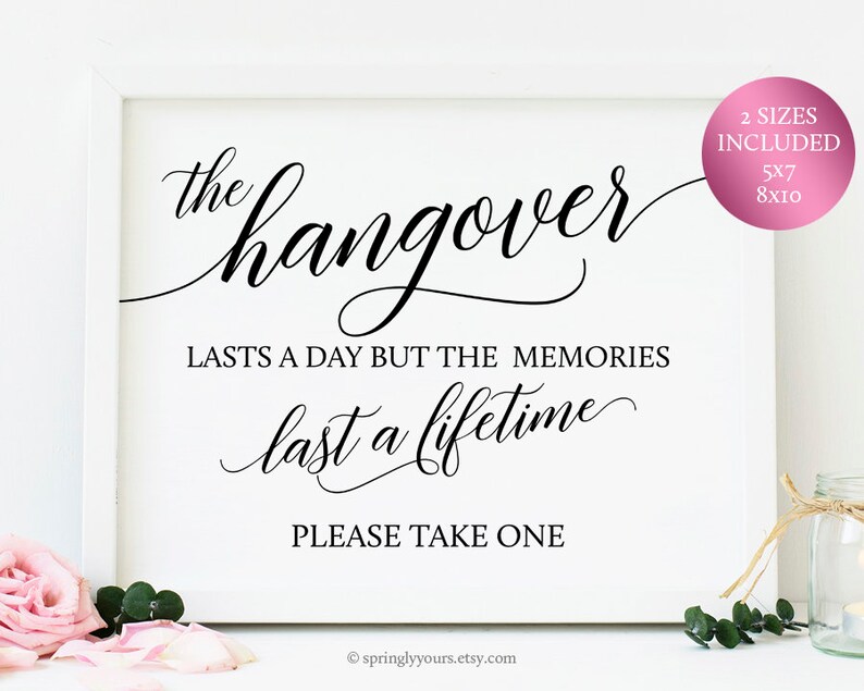 hangover kit wedding favor sign bachelorette party