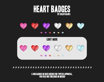 Heart Twitch Subscriber Badges || Twitch, Kick, Youtube, Discord || Loyalty Badges || Metallic, Love, Cute