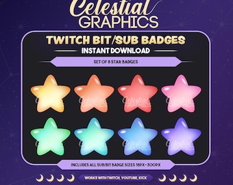 Star Twitch Sub Badges: Rainbow Cosmic Badges (Digital Download)