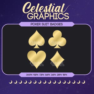 Twitch Sub Badges – Gold Poker Suits | Gambling | Casino | Cards | 8 Sub & Bit Badges for Streamers