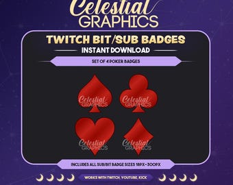 Twitchサブバッジ – レッドポーカースーツ | ギャンブル | カジノ | カード | ストリーマー向けサブ＆ビットバッジ8個