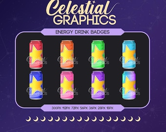 Twitch Sub Badges – Bright Energy Drinks | Food | Drink | Star | 8 Sub & Bit Badges for Streamers