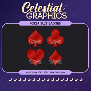 Emblemas de inscrição no Twitch – Red Poker Suits | Jogos de azar | Cassino | Cartas | 8 emblemas de inscrição e bits para streamers