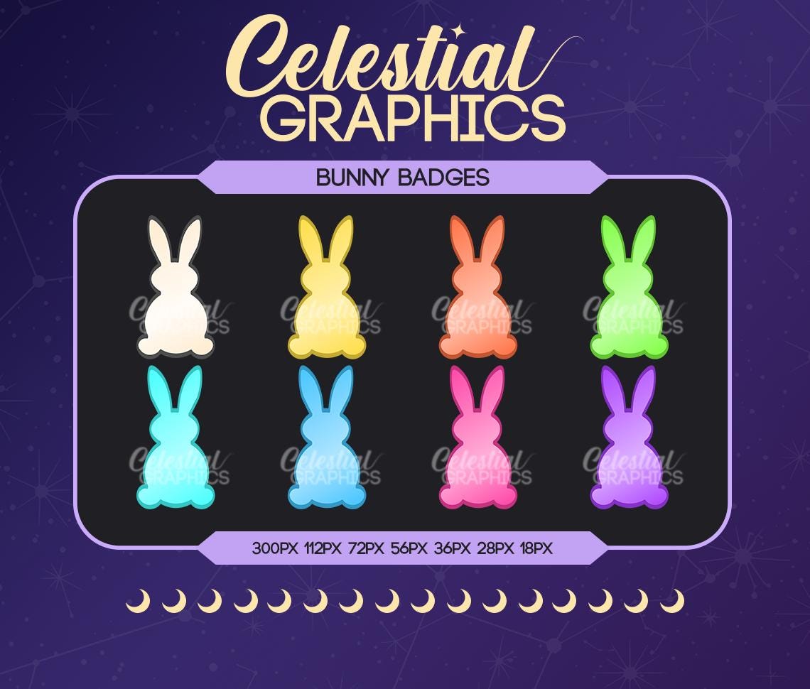 Twitch Sub Badges – Bunny Silhouette | Rabbit | Animal | Cute | 8 Sub & Bit Badges for Streamers