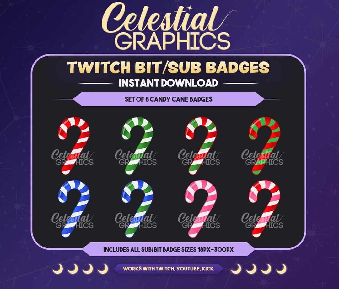 Candy Cane Twitch Sub Badges: Holiday Streamer Badges (digital Download ...