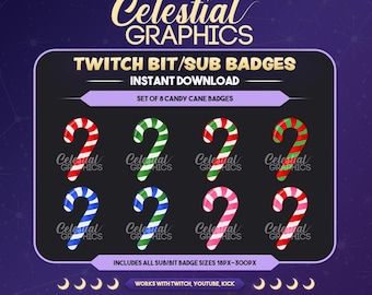 Insignias de Twitch con diseño de bastón de caramelo: Insignias navideñas para streamers (descarga digital)