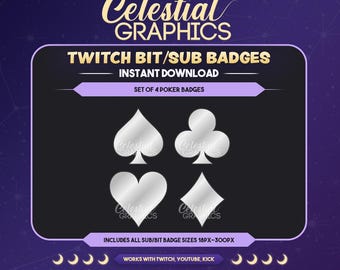 Twitchサブバッジ – シルバーポーカースーツ | ギャンブル | カジノ | カード | ストリーマー向けサブ＆ビットバッジ8個