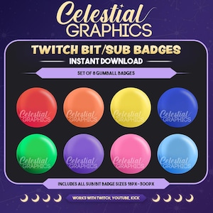 Twitch Sub Badges – Gumballs | Dot | Button | Candy | 8 Sub & Bit Badges for Streamers