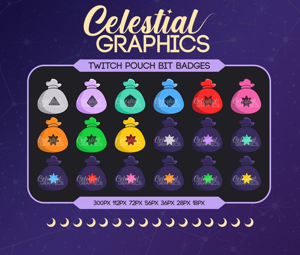 Twitch Bit Badges – Money Pouch | Moneybag | Donation | Aesthetic | 18 Sub & Bit Badges for Streamers