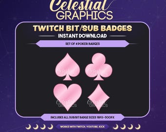 Twitchサブバッジ – ピンクのポーカースーツ | ギャンブル | カジノ | カード | ストリーマー向けサブ＆ビットバッジ8個