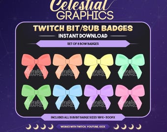 Twitch Sub Badges – Pastel Bows | Cute | Girly | Kawaii | 8 Sub & Bit Badges for Streamers