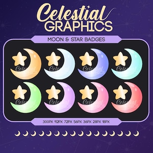 Twitch Sub Badges – Moon and Stars | Celestial | Space | Astronomy | 8 Sub & Bit Badges for Streamers