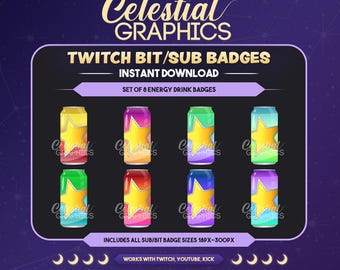 Odznaki za subskrypcję na Twitchu – napoje energetyczne Duochrome | 8 odznak za subskrypcję i bity dla streamerów