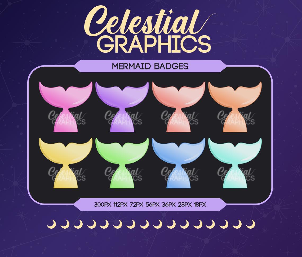 Twitch Sub Badges – Mermaid Fins | Ocean | Mystical | Cute | 8 Sub & Bit Badges for Streamers