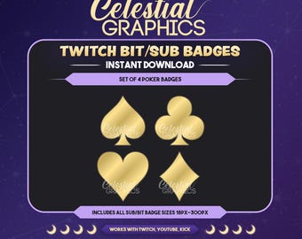 Twitchサブバッジ – ゴールドポーカースーツ | ギャンブル | カジノ | カード | ストリーマー向けサブ＆ビットバッジ8個