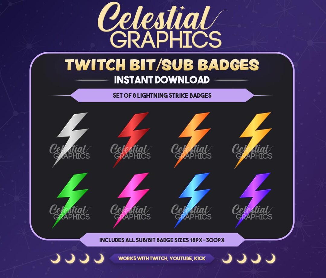 Lightning Strike Twitch Sub Badges: Electric Storm Badges (digital PNG ...
