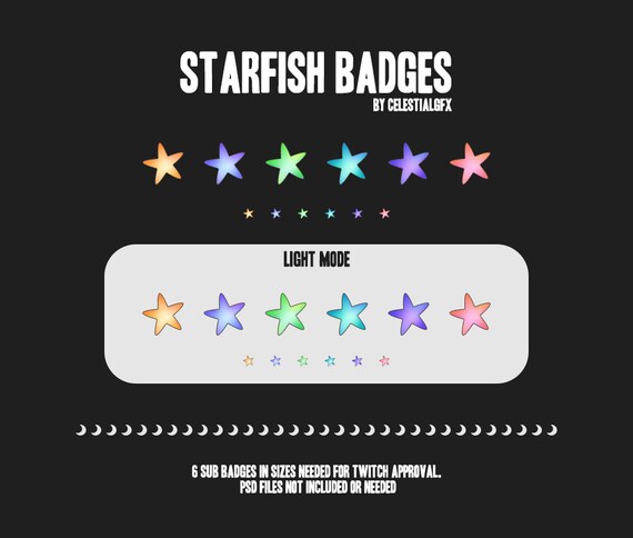 6 Twitch Sub Badges Bit Badges Starfishes Etsy