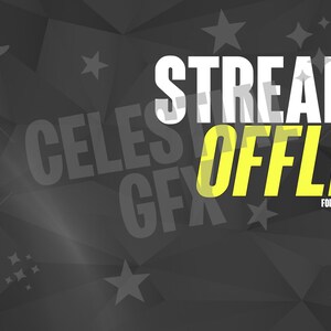 May include: A black and white graphic with a yellow banner that says "STREAM OFFLINE" and the text "FOLLOW TO STAY CONNECTED". The background is a black and white geometric pattern with stars.