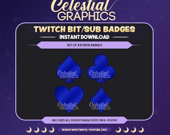 Twitchサブバッジ – ブルーポーカースーツ | ギャンブル | カジノ | カード | ストリーマー向けサブ＆ビットバッジ8個