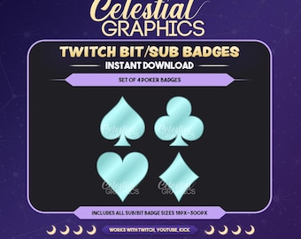 Twitchサブバッジ – ダイヤモンドポーカースーツ | ギャンブル | カジノ | カード | ストリーマー向けサブ＆ビットバッジ8個