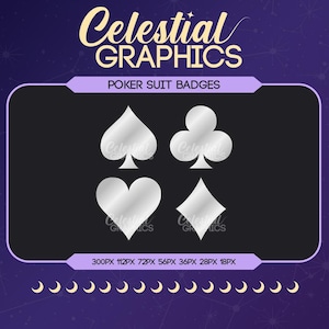 Twitch Sub Badges – Silver Poker Suits | Gambling | Casino | Cards | 8 Sub & Bit Badges for Streamers