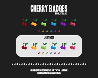 Cherry Subscriber Badges || Twitch, Kick, Youtube, Discord || Loyalty Badges || Cherries, Fruit, Food