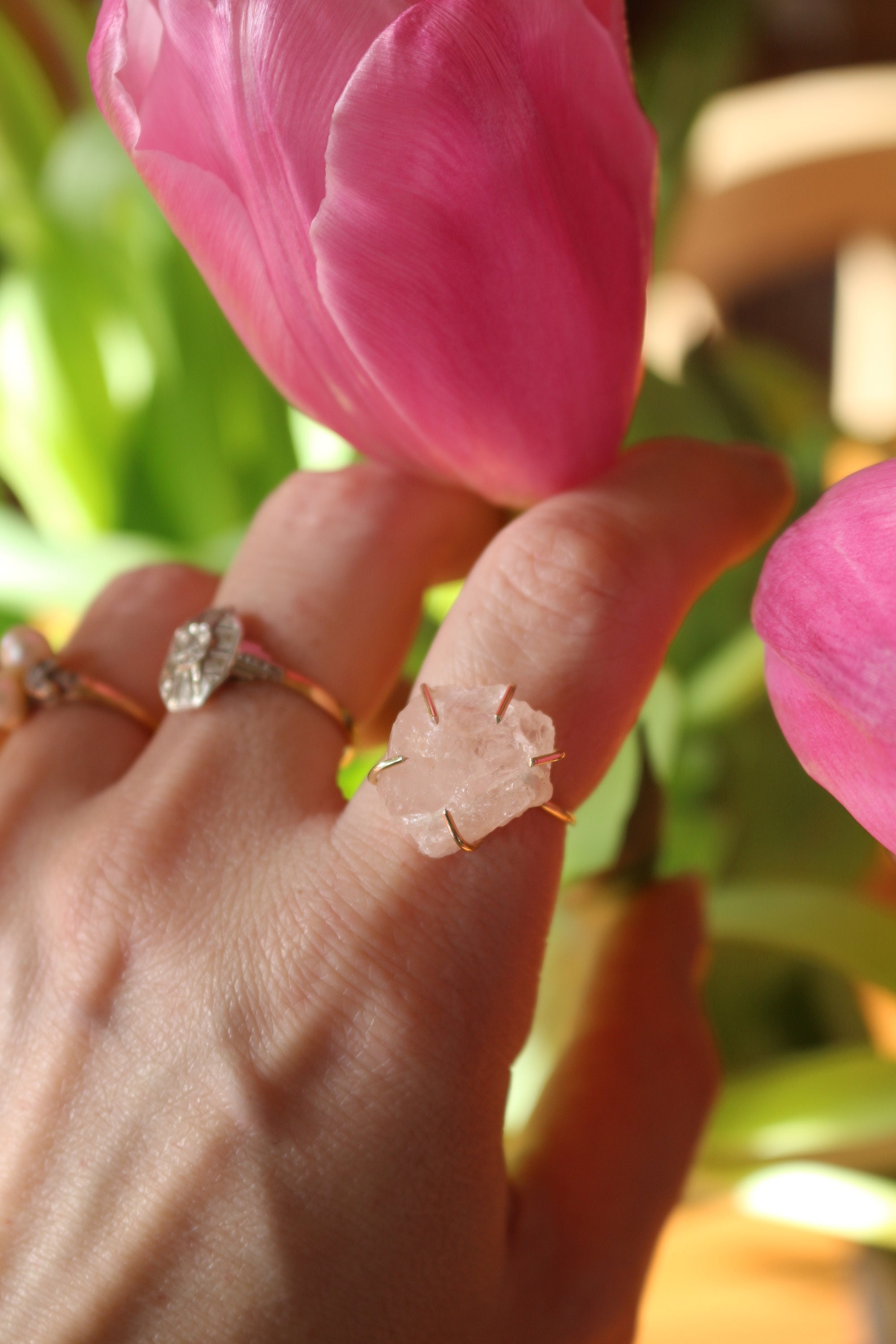 Bague En Argent Et Morganite - Pierre 40x13 Mm - Taille 55 - Neuf Sans Boîte