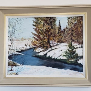 Originele Canadese kunst: winters tafereel zonder titel toegeschreven aan A.Yvill