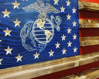 Expositor de monedas de madera con bandera estadounidense de los Marines del Cuerpo de Marines de EE. UU., con capacidad para 90-100 monedas, de alta calidad, hecho a mano en Texas.
