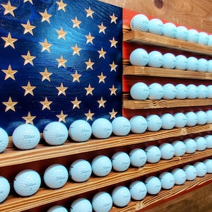 American Golf Ball Wooden Flag Display, Holds 87 Balls