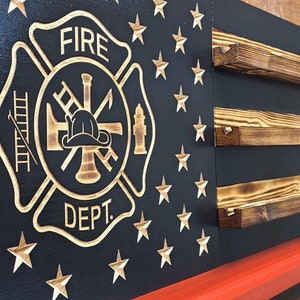 Maltese Cross Thin Red Line Wooden American Flag Challenge Coin Display, Holds 90-100 Coins, High Quality, Custom Handmade in Texas