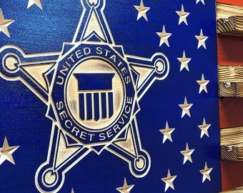 Expositor de monedas de madera con la bandera estadounidense del Servicio Secreto de los Estados Unidos, con capacidad para 90-100 monedas, de alta calidad, hecho a mano en Texas.