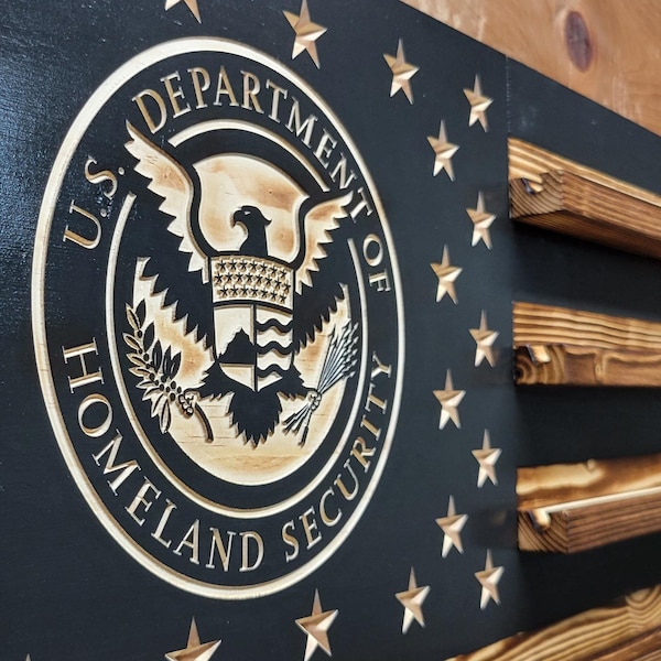 Department of Homeland Security DHS Wooden American Flag Challenge Coin Display, Holds 90-100 Coins, High Quality, Custom Handmade in Texas
