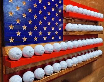 Exhibidor de banderas de madera para pelotas de golf americanas pequeñas, capacidad para 48 pelotas