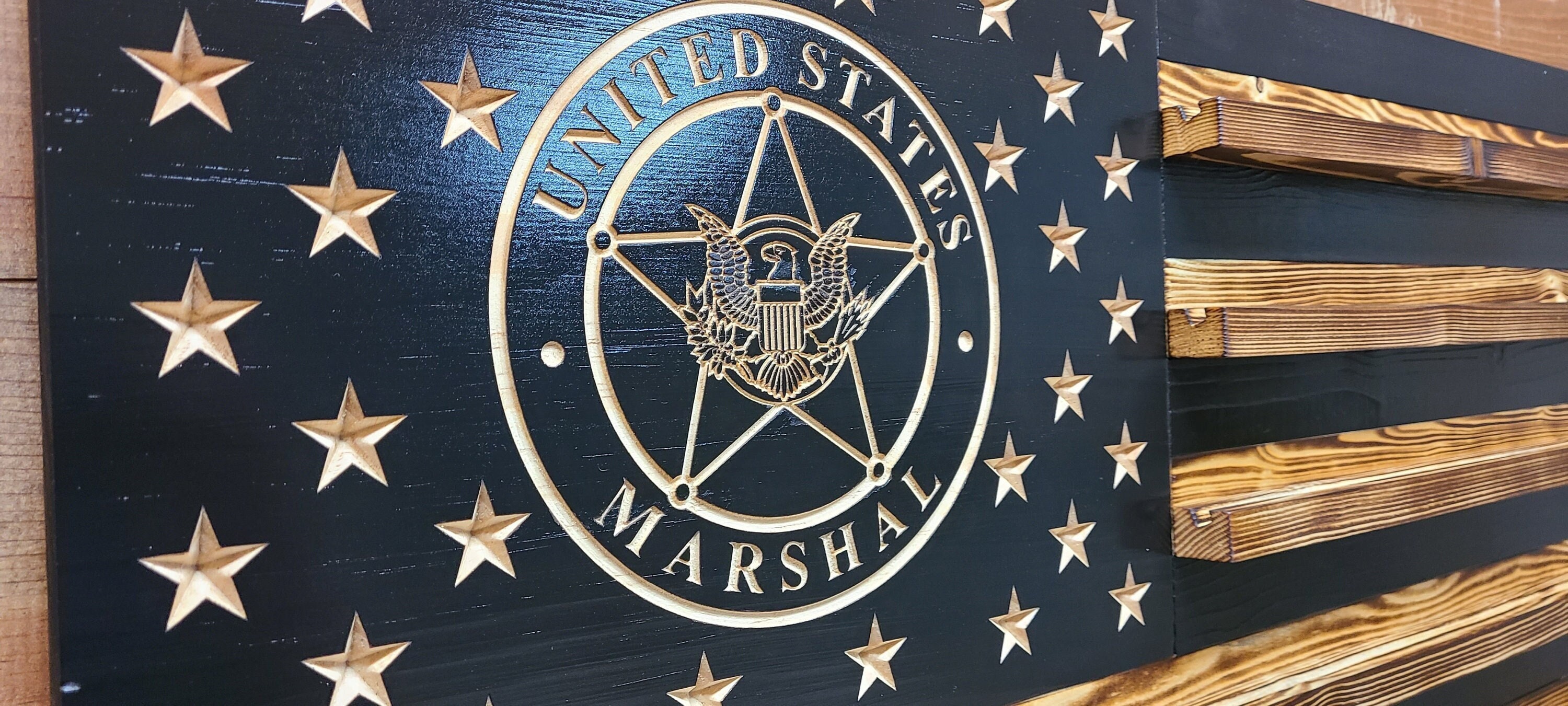 U.S. Marshal Wooden American Flag Challenge Coin Display, Holds 90