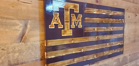 Ultimate Texas A&M Man Cave Wooden Flag Torched and Stained | Etsy